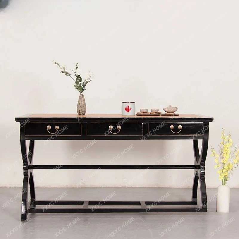 Chinese old elm wood desk, ntique painting case, solid wood retro with drawer, writing desk,medieval office table