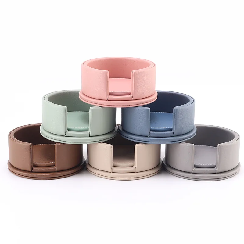 DSA household leather coaster non-slip thermal insulation mat teacup mat meal double-sided round tableware set
