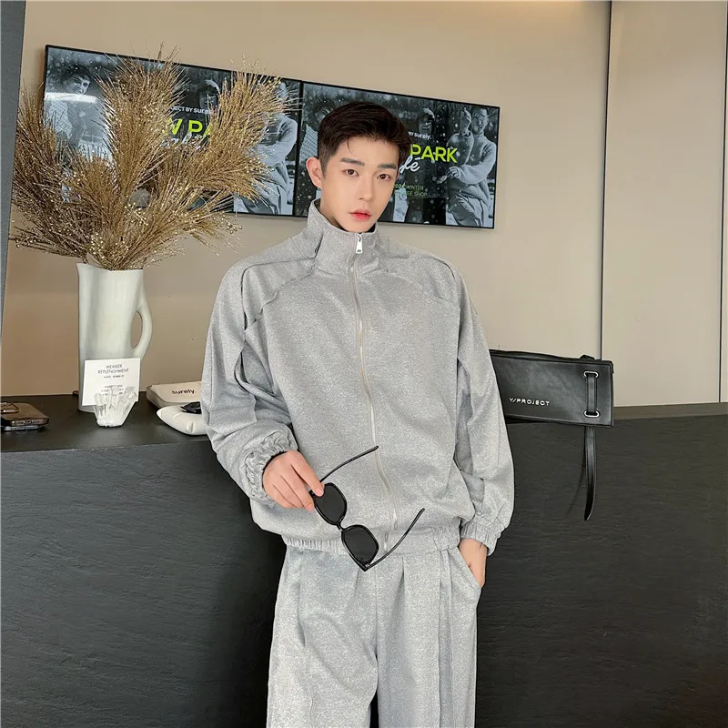 

Men's Casual Sportswear Set Hoodie with Stand Collar And Wide Leg Pants Outer Stitching Design Long Sve Long Pants Polyester