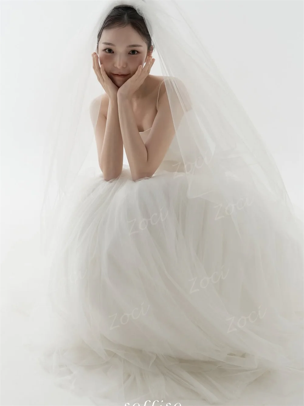 Zoci Princess Strapless Satin Tulle Korea Wedding Dresses Dropped A Line Bride Photos Shoot Dress Customized Long Wedding Gown