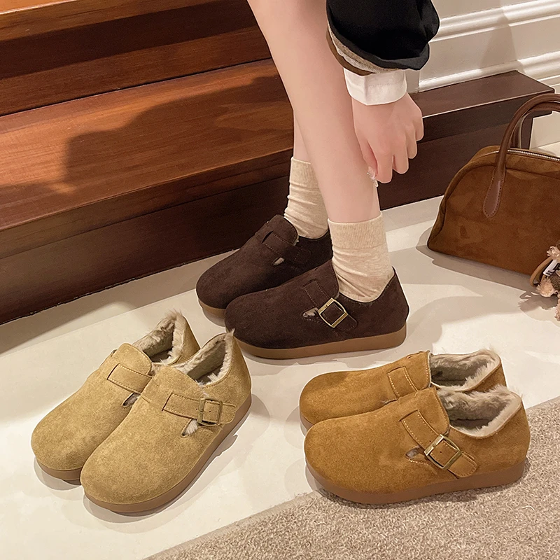 

2025 Autumn and Winter New Lazy Slip Warm Doudou Loafers Single Shoes Plus Velvet Cotton Shoes
