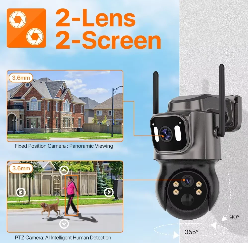 ICsee في الهواء الطلق واي فاي كاميرا تعمل بالطاقة الشمسية عدسة مزدوجة لوحة طاقة شمسية المدمج في بطارية كاميرا متحركة لاسلكية 4MP الأمن عدسة مزدوجة كاميرا تعمل بالطاقة الشمسية #5