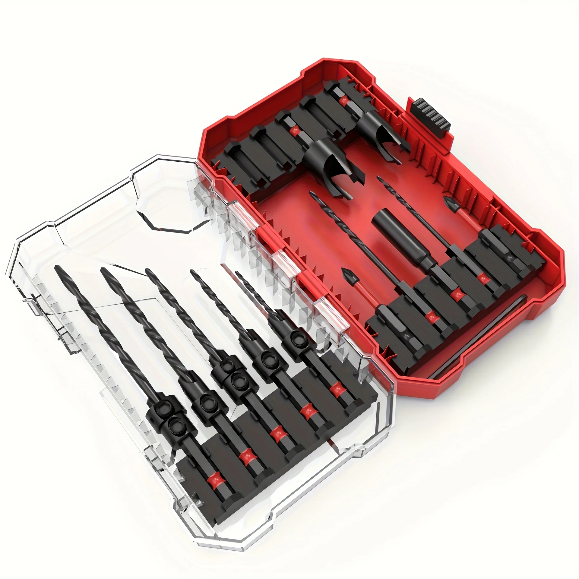 15PCS Countersink Drill Bit Set for Woodworking, Tapered Drill Bits with Wood Plug Cutter 1/4" Hex Shank Quick Change Chamfer Tool with Storage Box