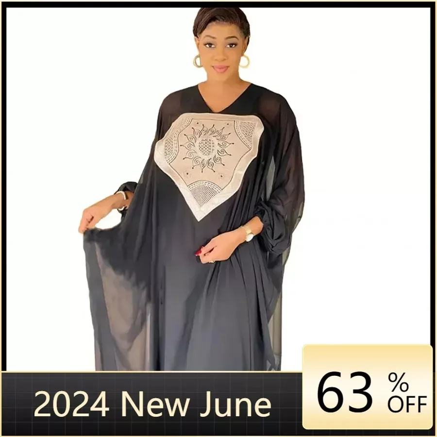 

African Dresses For Women Elegant Polyester 2024 New Muslim Fashion Abayas Dashiki Robe Kaftan Long Maxi Dress Turkish Africa