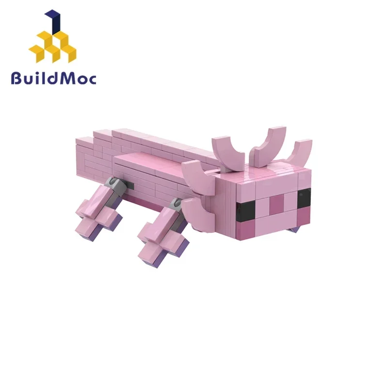 MOC Mexican Cute Animal Axolotl Building Blocks Set Pink Hexagonal Dinosaur Salamander Bricks Zabawka dla dzieci Prezent urodzinowy dla dzieci