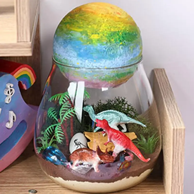 Oplichtende terrariumkit voor tieners Verlichte dinosaurusterrariumdecoraties voor scholen Dierenhabitat Glazen container