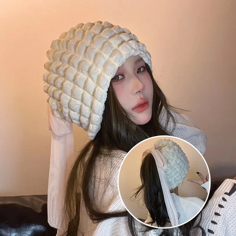 

Новинка 2024, индивидуальный пуловер с лентами, шапки для женщин, осень и зима, Повседневная теплая Модная универсальная Корейская Шапка-бини