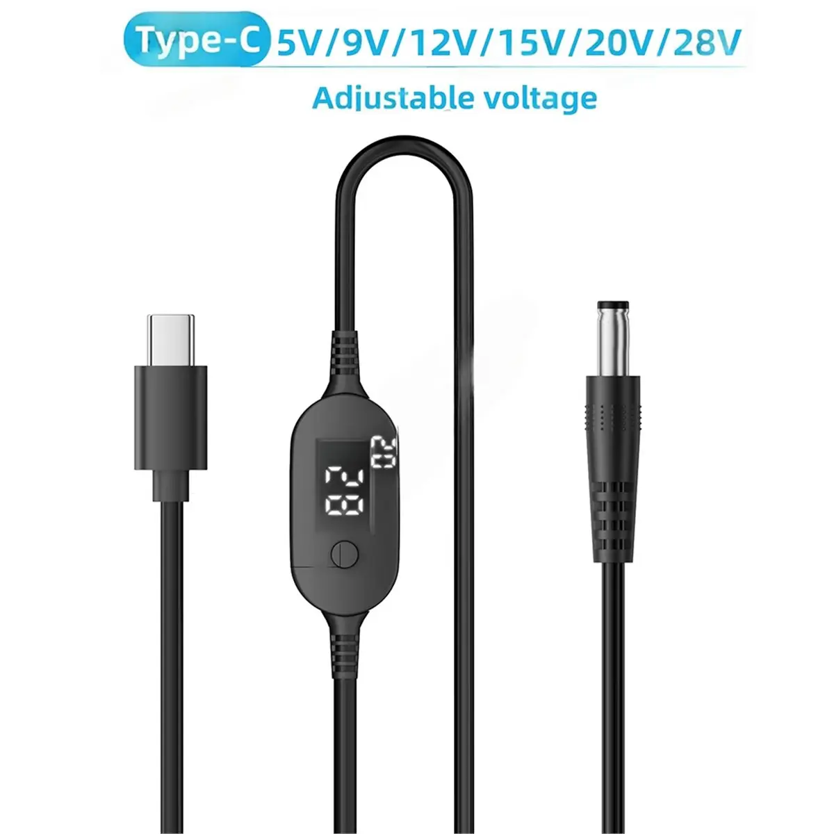 A64K 34PCS Universal 5.5x2.1mm DC AC Power Adapter Tips Connector Kits 140W PD USB C to 5V-28V Adjustable Voltage Cable