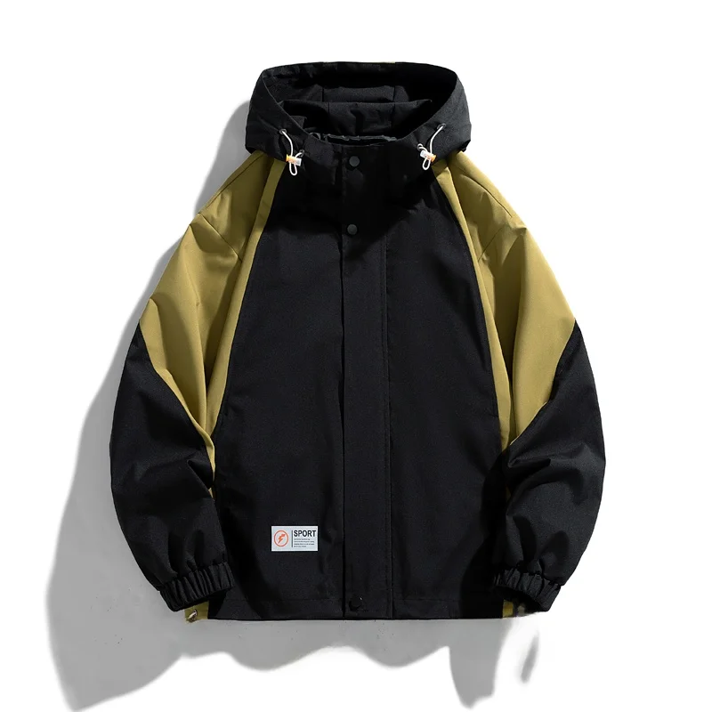 

Casual Hooded Jaet Men's Loose Fit Trendy Splice Color Blo Outdoor Spring Polyester Fiber Long Sve Zipper Closure Coat
