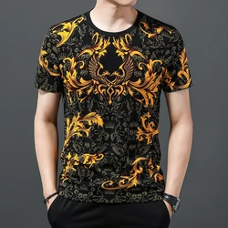 Rhinestone 3D Print T Shirt For Men Short Sleeve Knitted Casual Summer New Fashion Quality Mercerized Cotton Camisetas De Hombre