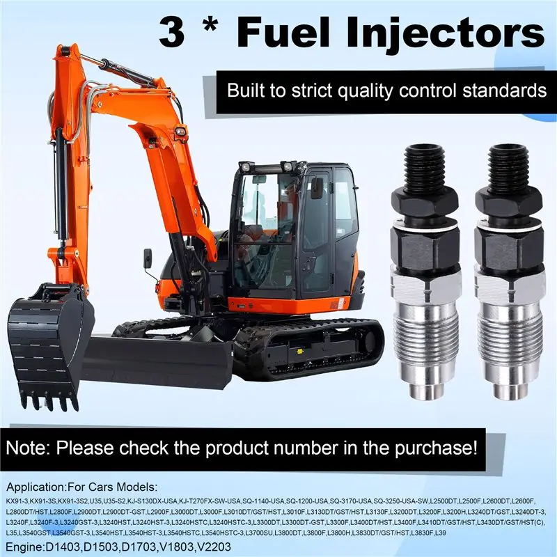 3PCS Fuel Injectors 16082-53001 16082-53900 16082-53903 For Kubota D1403 D1503 D1703 V1803 V2203 16082-53000 19077-53000