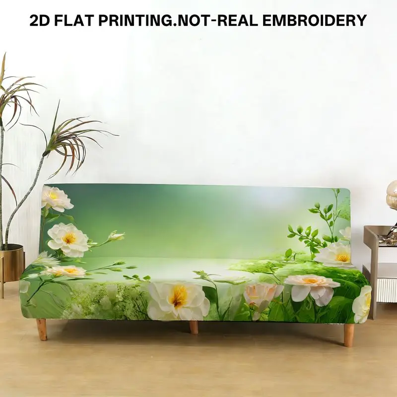 

Чехол для дивана-кровати с плоским принтом и узором из белых и светло-персиковых цветов, эластичный складной чехол для дивана-кровати.