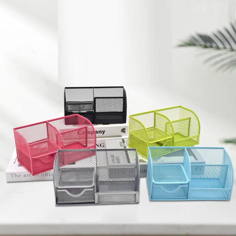 New Pen Holder Large Capacity Metal Desktop Storage Box for Office and School Supplies