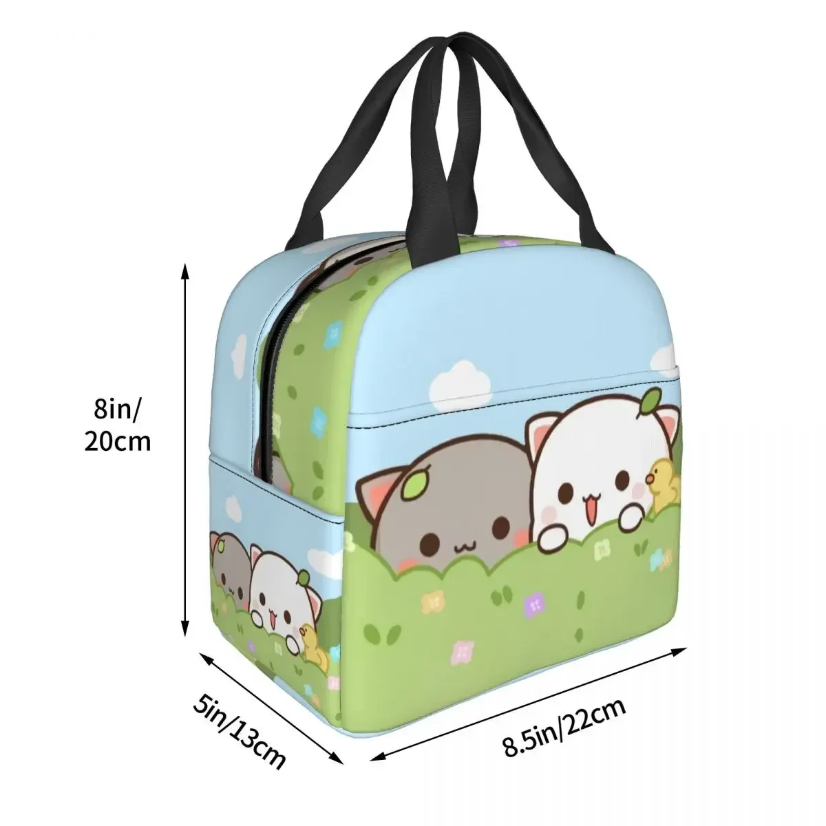 Peach And Goma Insulated Lunch Bags for Work School Picnic Cartoon Mochi Cat Leakproof Cooler Thermal Lunch Box Women Kids