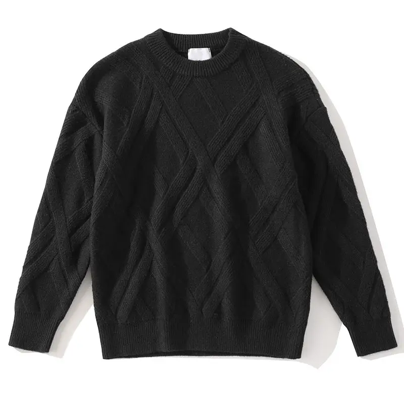 Sweater Men's Autumn and Winter Stripes Versatile New Trendy Top Solid Color Knitted Sweater Men