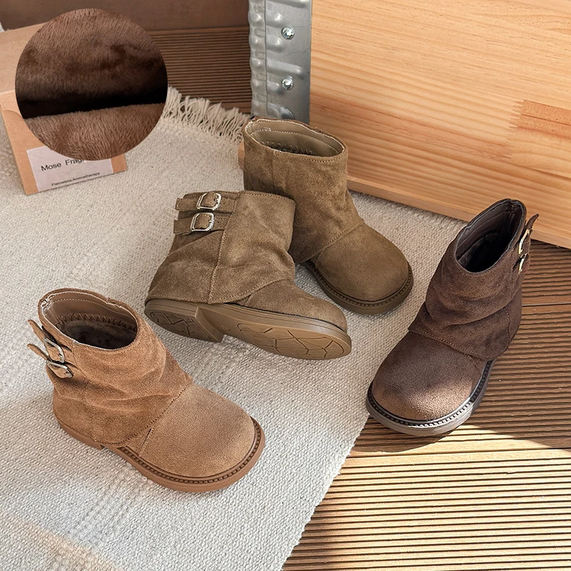 

2025 Autumn/Winter Fashion Korean New Children's Boots with Buckle Design for Warmth, Anti Slip and Fashionable Children's Boots