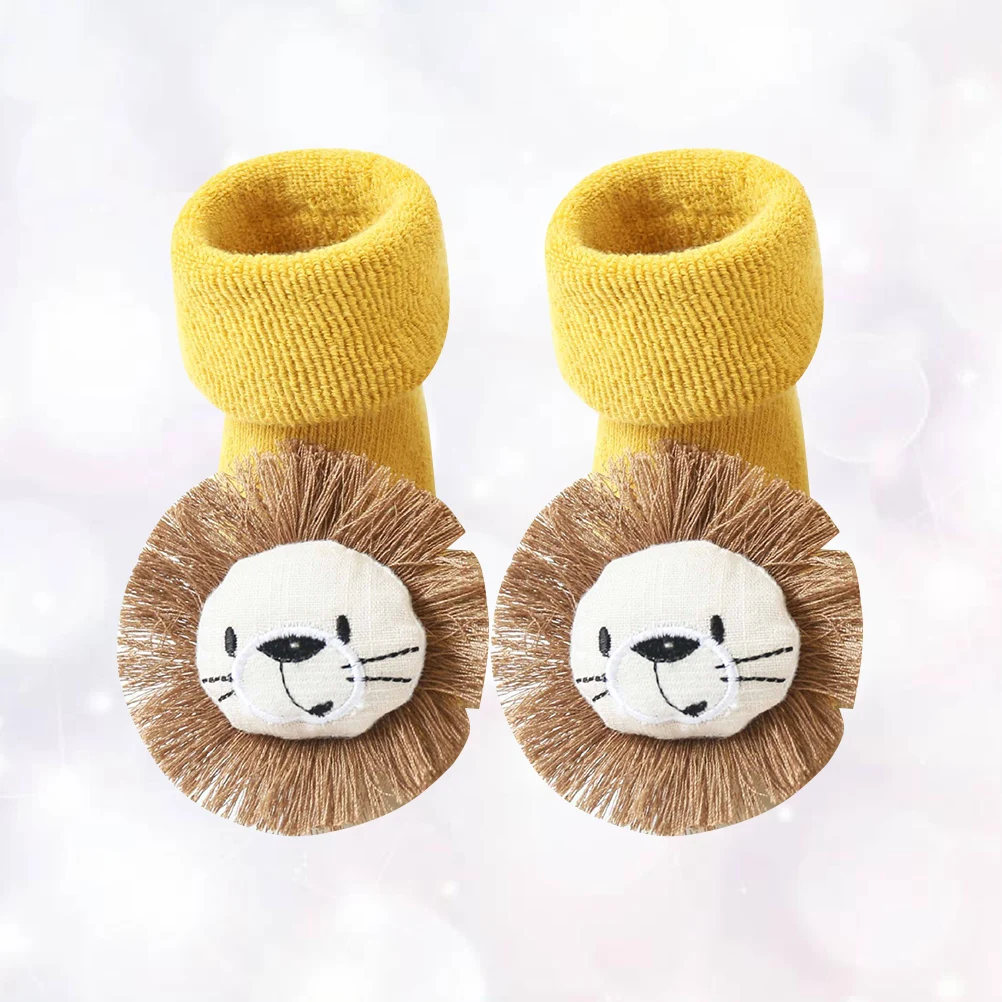 

1Pair Baby Socks Anti-Slip Winter Newborn Thick Cartoon Floor Socks Lion Yellow 1-3 Years Sock for Kids