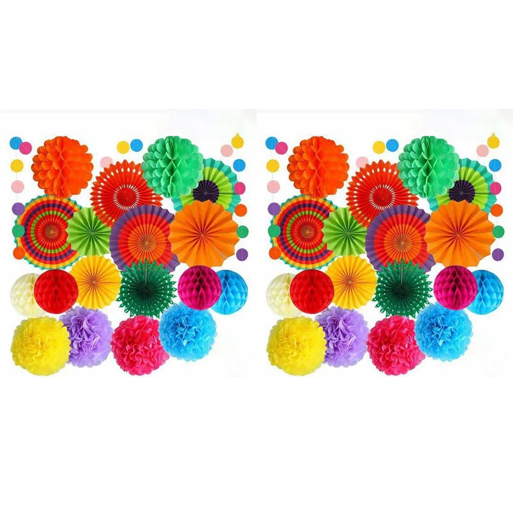 

THIVN-40Pcs красочные украшения для вечеринок Fiesta, бумажные вееры, бумажный цветочный шар, набор сотовых шаров