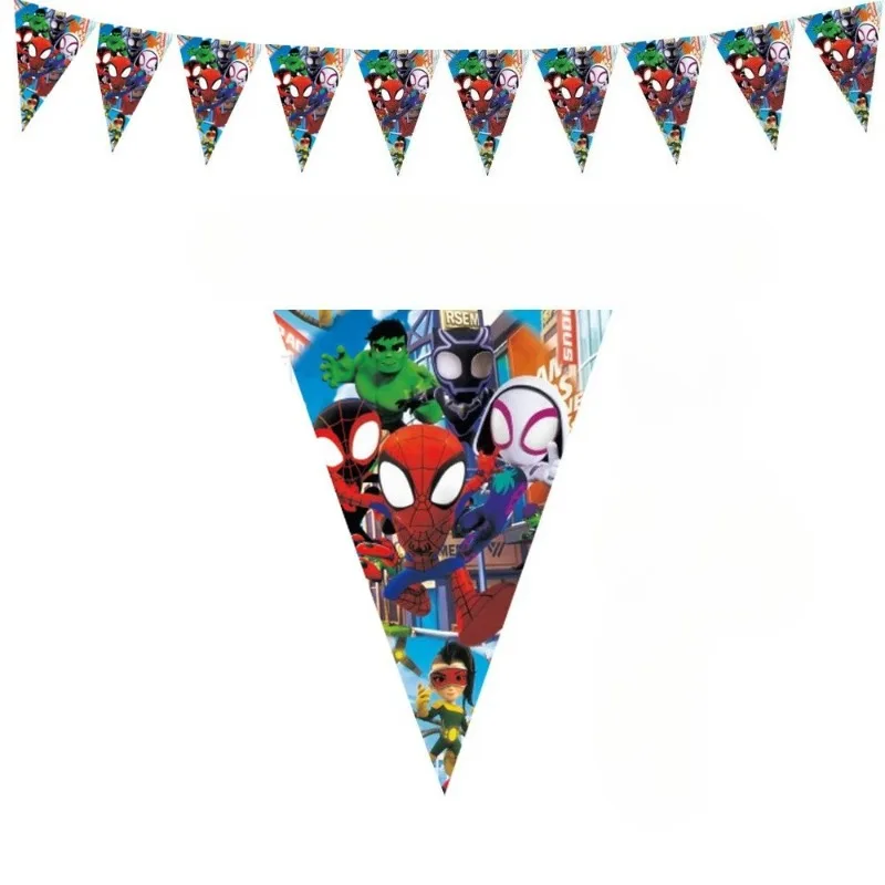 Banderines de Papel de Spiderman y Sus Increíbles Amigos para Fiestas de Cumpleaños Infantiles, Decoración Festiva