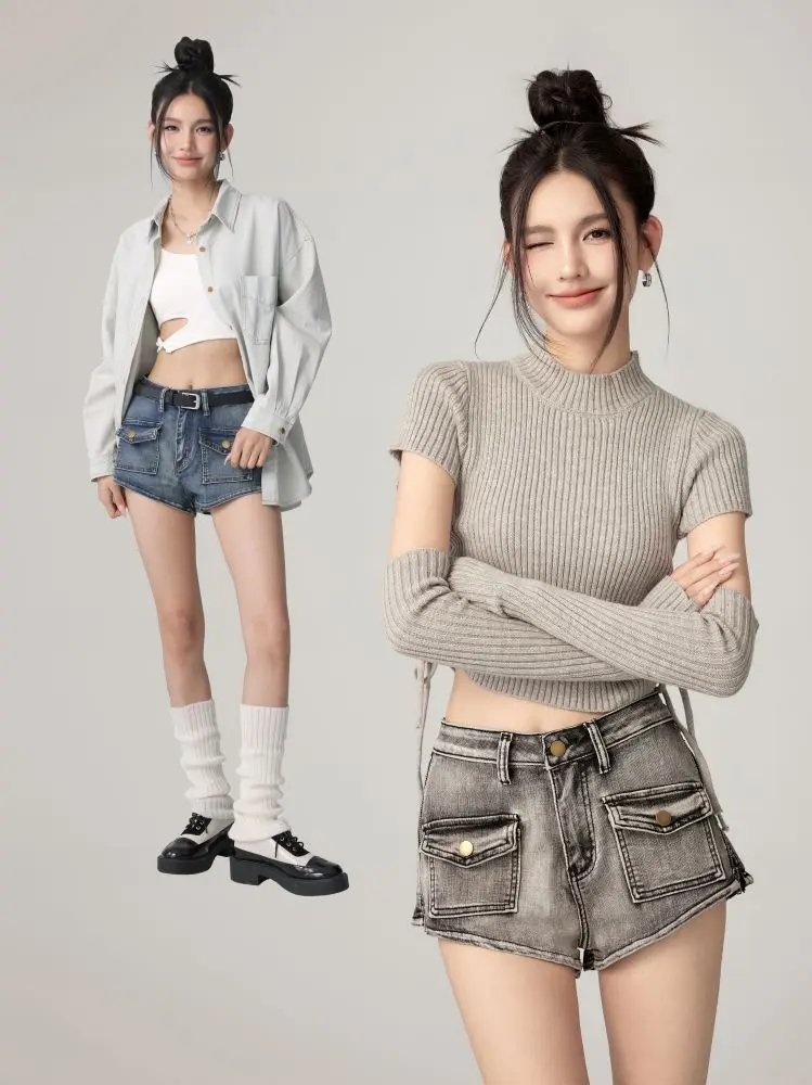 

CHILL ZOEY High Waist Zipper Shorts Spring Summer New Style Denim Blue Shorts for Teen Girls Standard Fit No Stretch