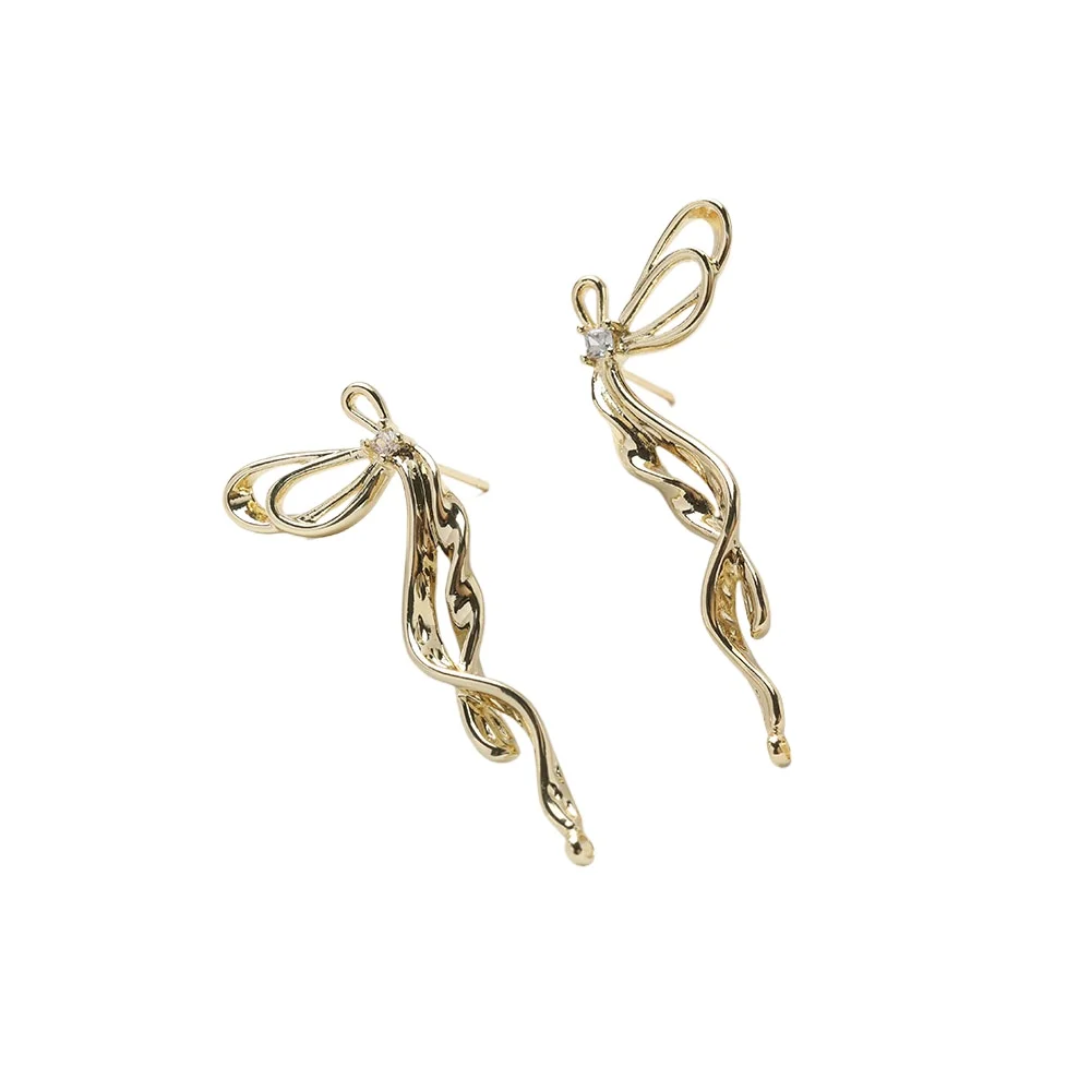 2CPS Dainty Bow Design kolczyki do uszu na półki z biżuterią kolczyki Handmade DIY mosiądz 14k pozłacane akcesoria 13*41mm — zdjęcie 2