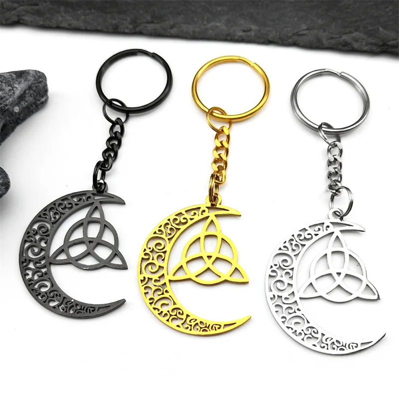 

Hollow Tree of Life Crescent Moon Witch's Knot Celtic Key Chain Stainless Steel for Women Men Amulet Key Ring Jewelry Gift