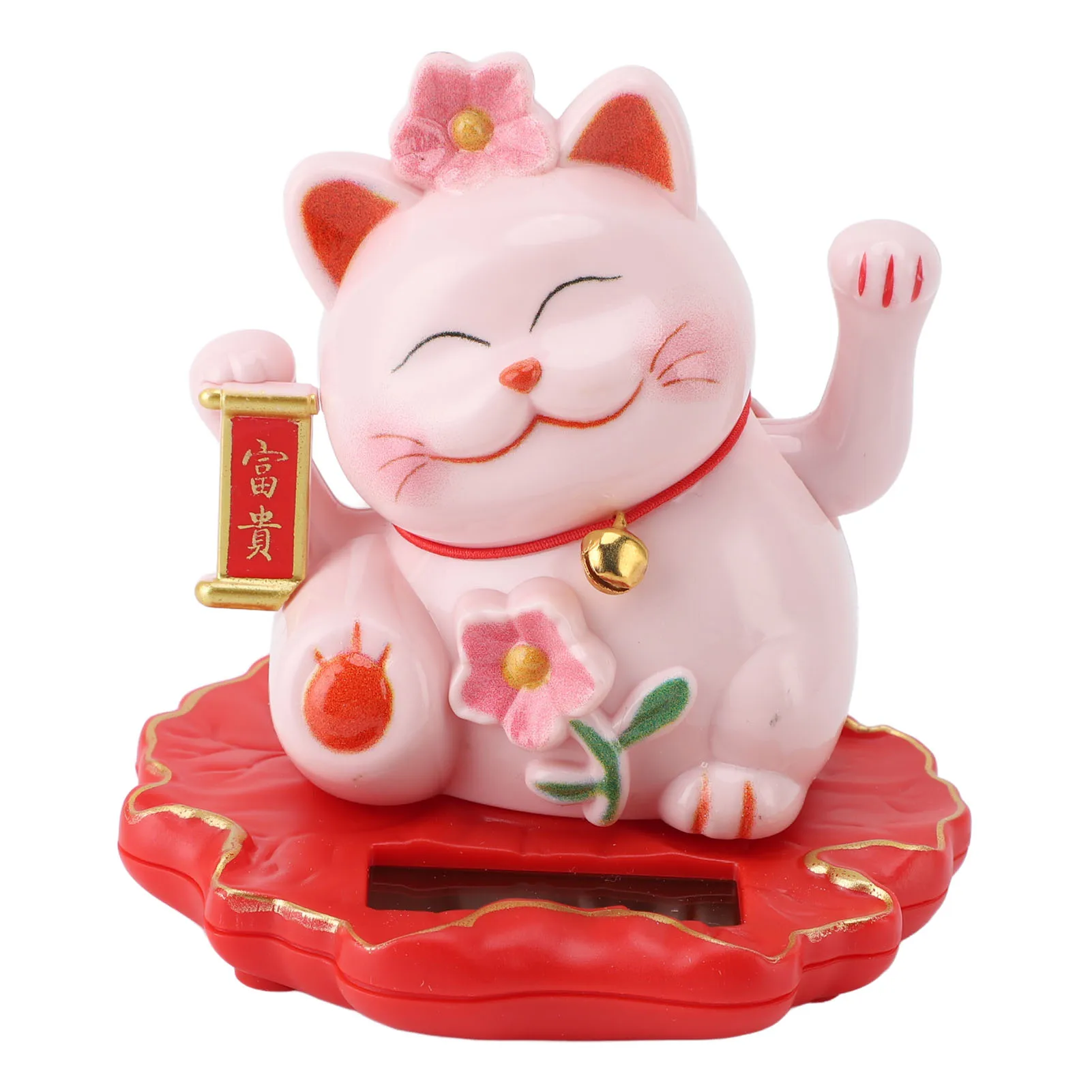 Lucky Cat Waving Arm Ornament ABS Solar Powered Light Induction Wealth Welcoming Cat Decoration for Home Car Housewarming Gift