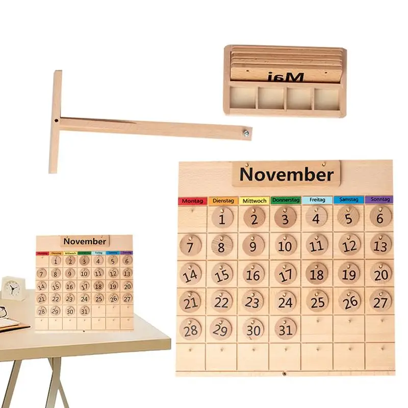 

Kids Wooden Calendar Toy Preschool Magnetic Calendar Learning daily time year month early education desktop toy pendant ornament