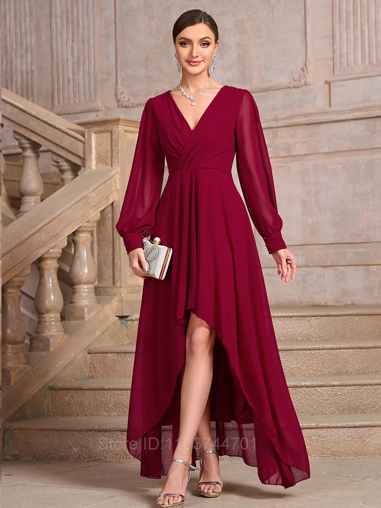 

Chiffon Summer Dresses Women 2024 Elegant A-line Office Spring Long Sleeve V-Neck Solid Maxi Dresses for Women Vestidos Largos