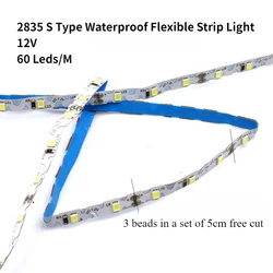 Taśma LED 12V Wodoodporna Taśma S Kształt 2835 60LED/m 5M Elastyczna Ciepła Biała Taśma Świetlna LED 12V Do Pokoju Sypialni Podświetlenie TV