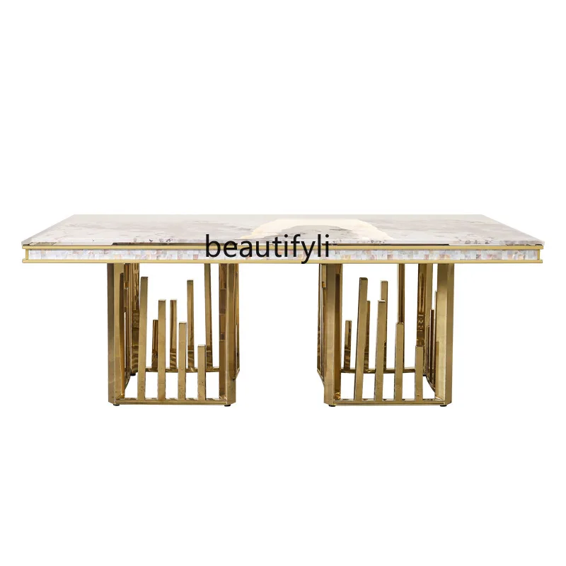 

Modern simple marble dining table Home dining room furniture High-end dining table Stainless steel table