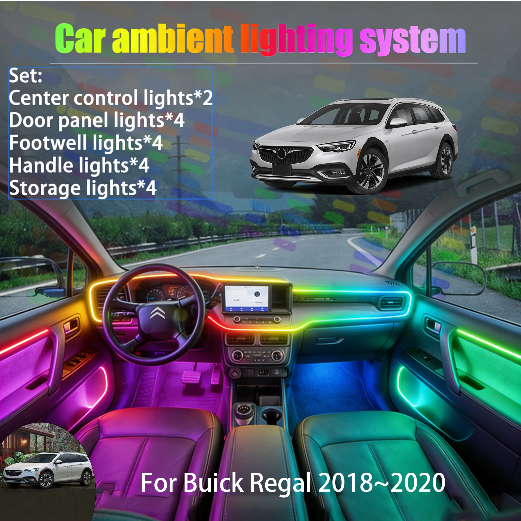 

For Buick Regal 2018~2020 Opel Insignia 2/18 in 1 Car ambient lighting Led trunk interior led lights USB RGB Ensemble Streamer