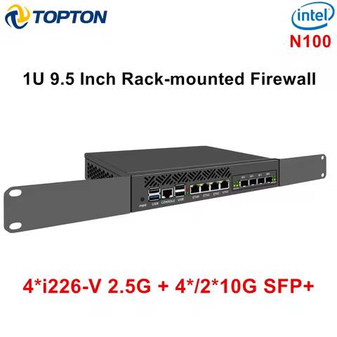 Topton 1U 9.5 Inch Rack mounted Mini PC Firewall Intel N150 i3 N305 4*/2*10G SFP 4*2.5G LAN i226-V Network Security Server PC