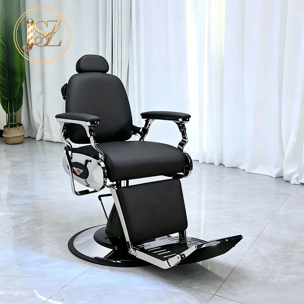 Hydraulic Reclining Salon Chair Vintage Appearance Solid Steel Structure Barbershop Furniture