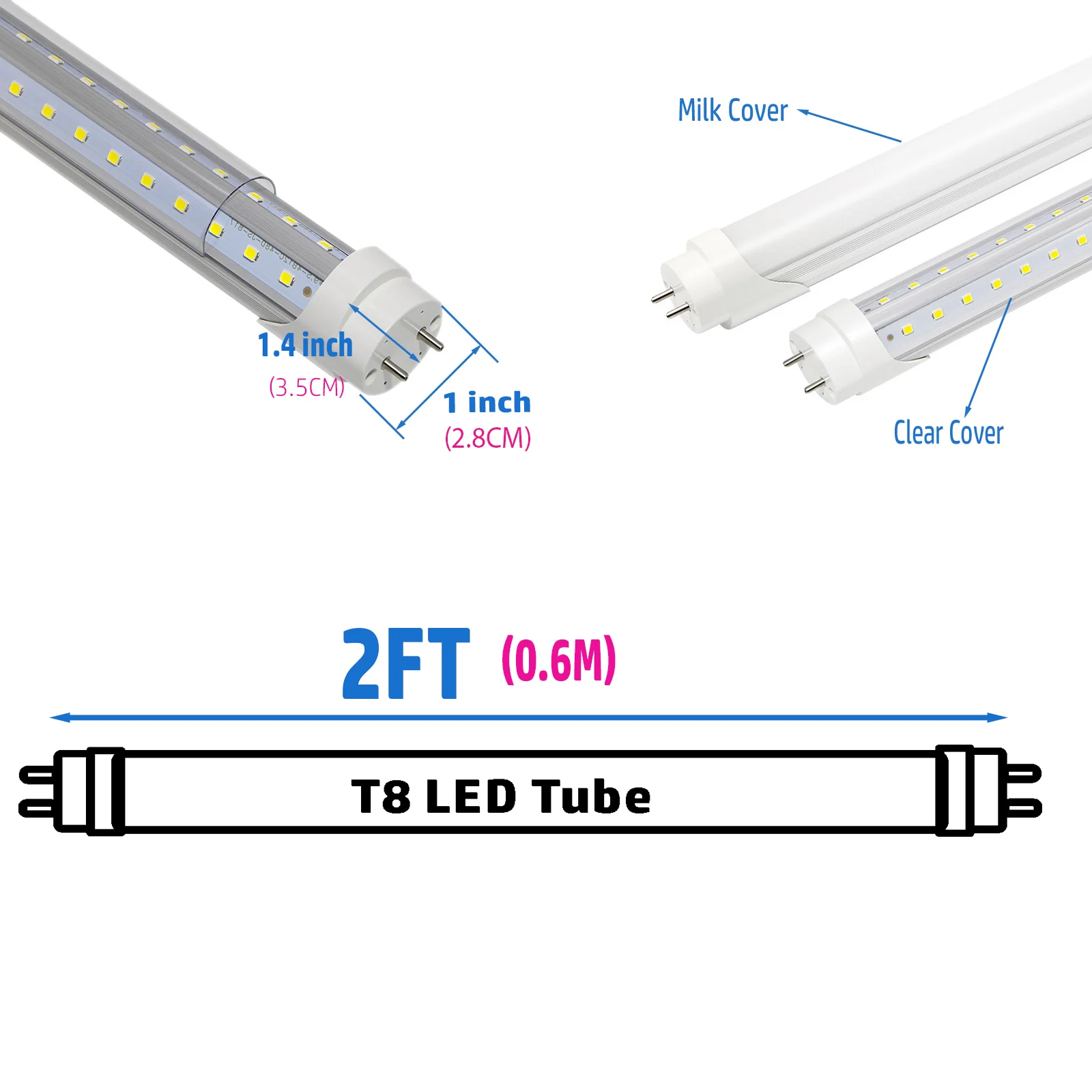 10pcs/lot 2FT 0.6M 20W 1800lm T8 LED Bulb Tube Light Single Fixture Tube Light Ceiling Light T8 v shape double chip led tube