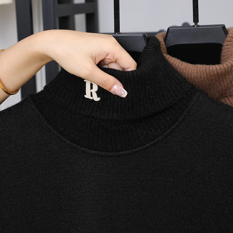 

Light Luxury Brand Men's Knit Wool Pullover Turtleneck R Embroidered Thicken Sweater Winter Fashion Versatile Warm Men's Wear