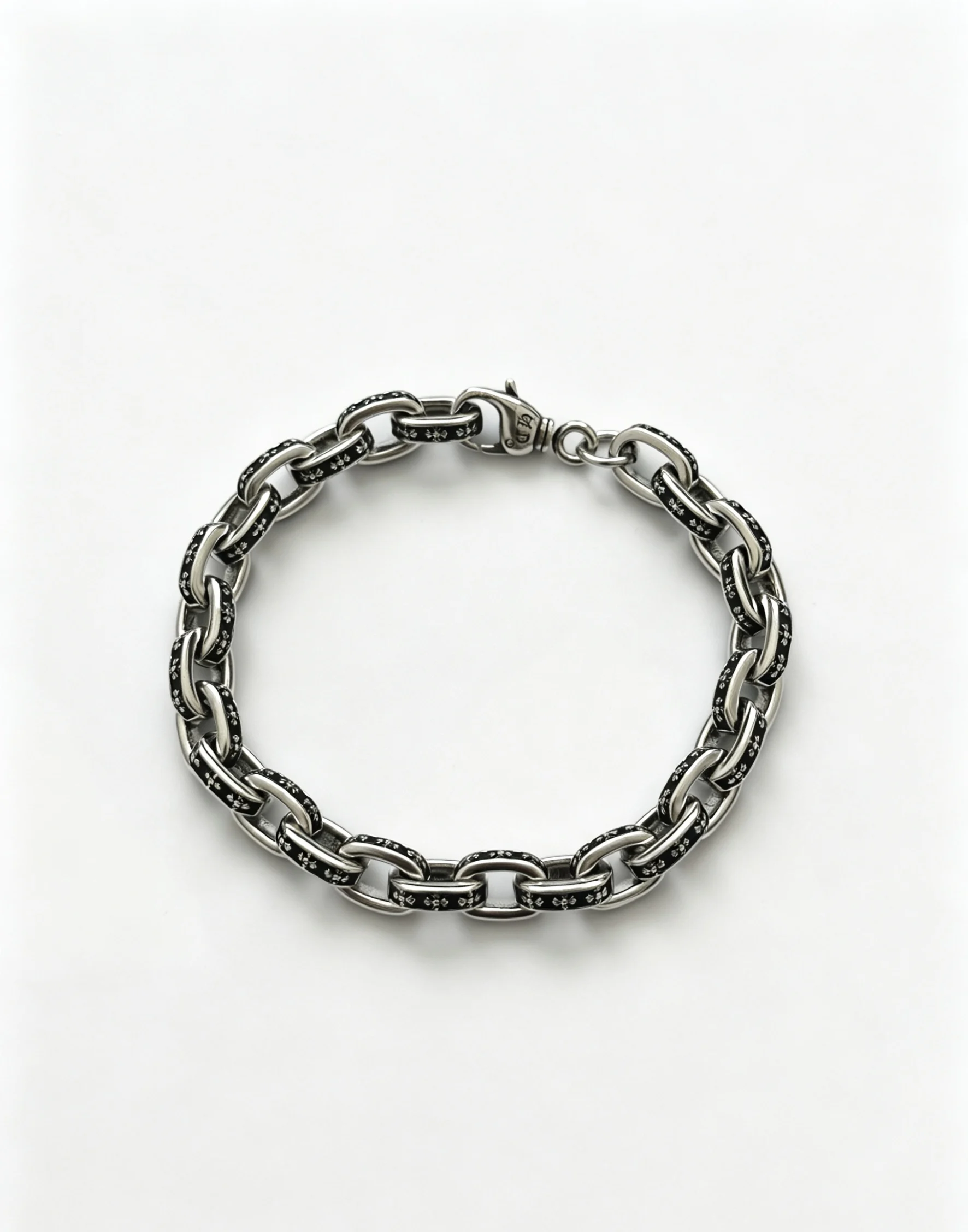 Retro and old men's domineering and simple S925 sterling silver CH bracelet couple cross hip-hop style jewelry
