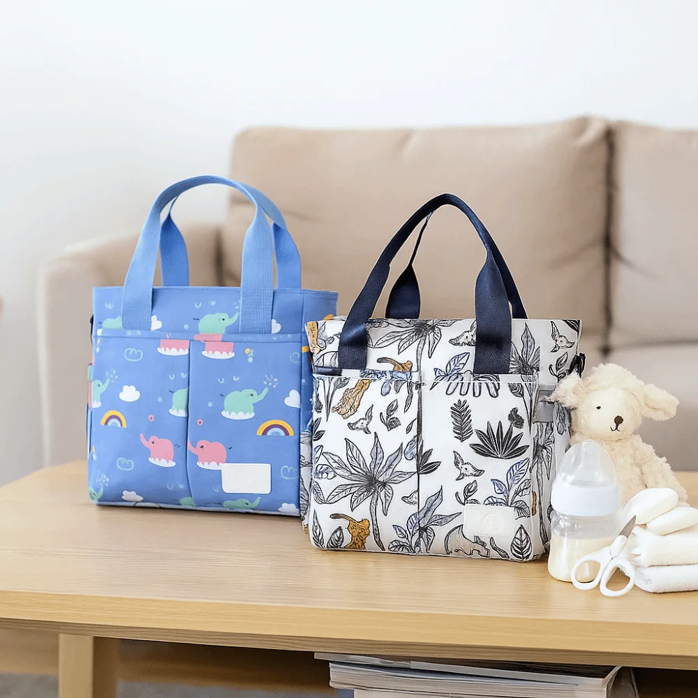 

Multifunctional Printed Mommy Bag Large Capacity Waterproof Baby Diaper Bag Wide Opening Lightweight Baby Nappy Bag for Babies