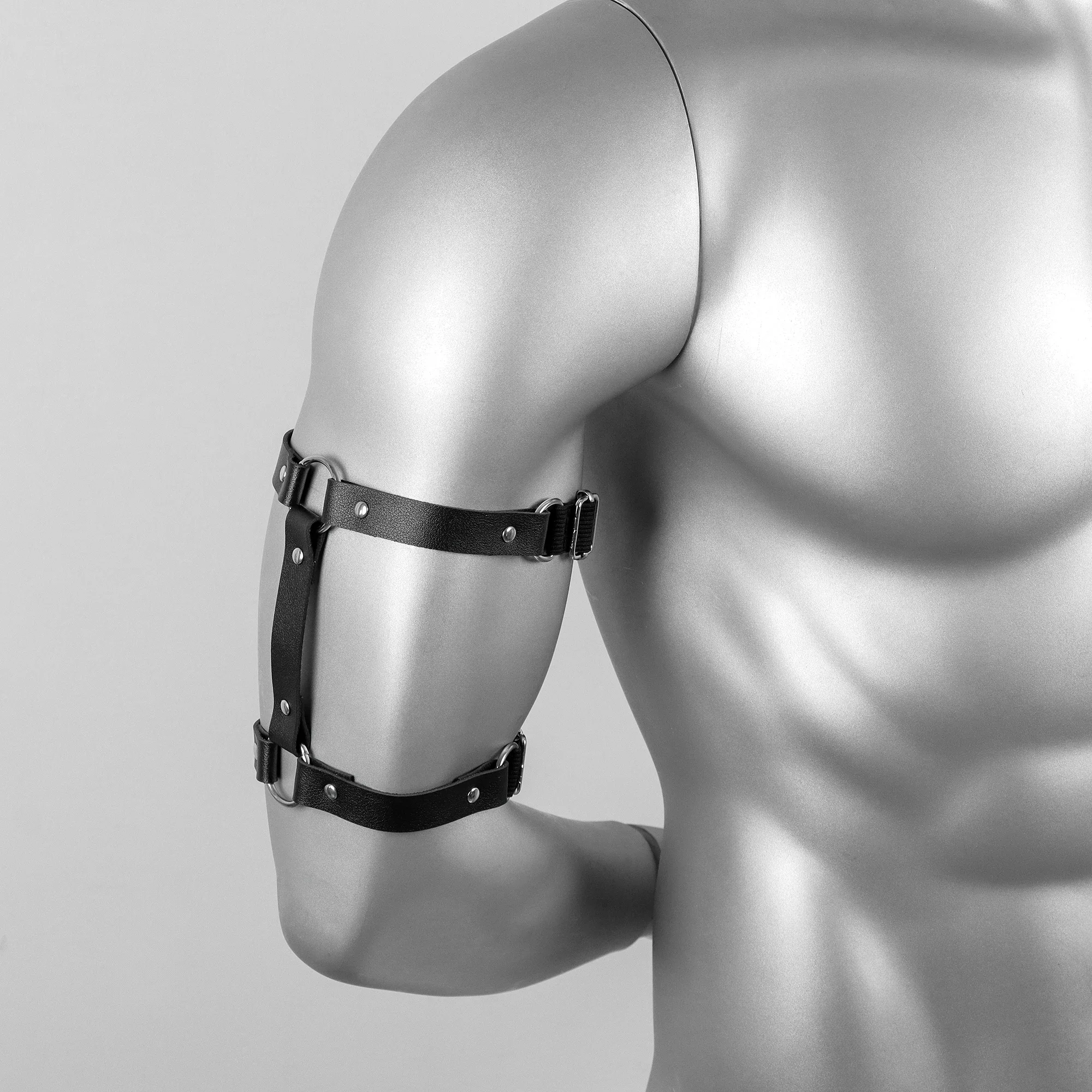 Herren Kunstleder Oberarm-Bandage Elastisches Verstellbares Armband Männer Arm-Harness Gürtel Kostüm für Nachtclub Cosplay – Detail 7