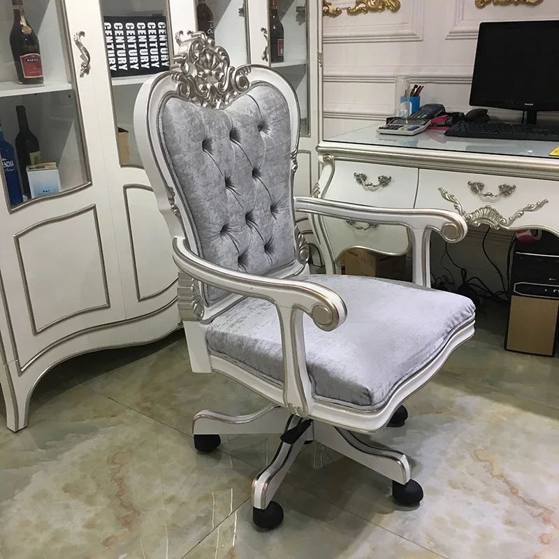 French solid wood neoclassical book chair, European gray model room office chair swivel chair computer chair furniture