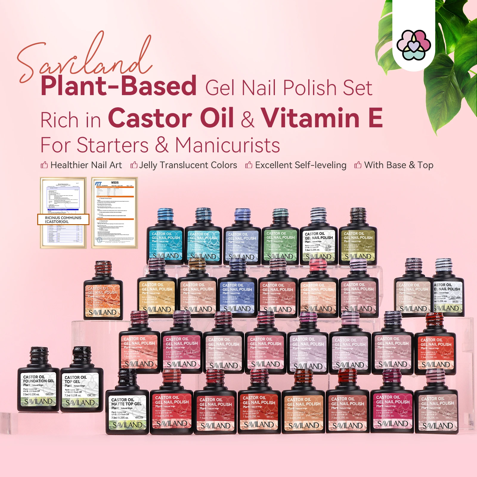 Saviland 30 Kleuren Nagelgellak Set Gelei Gel Nagellak Met Basis En Top Coat Lak Doorweekt Uv-Gel Voor Nail Art