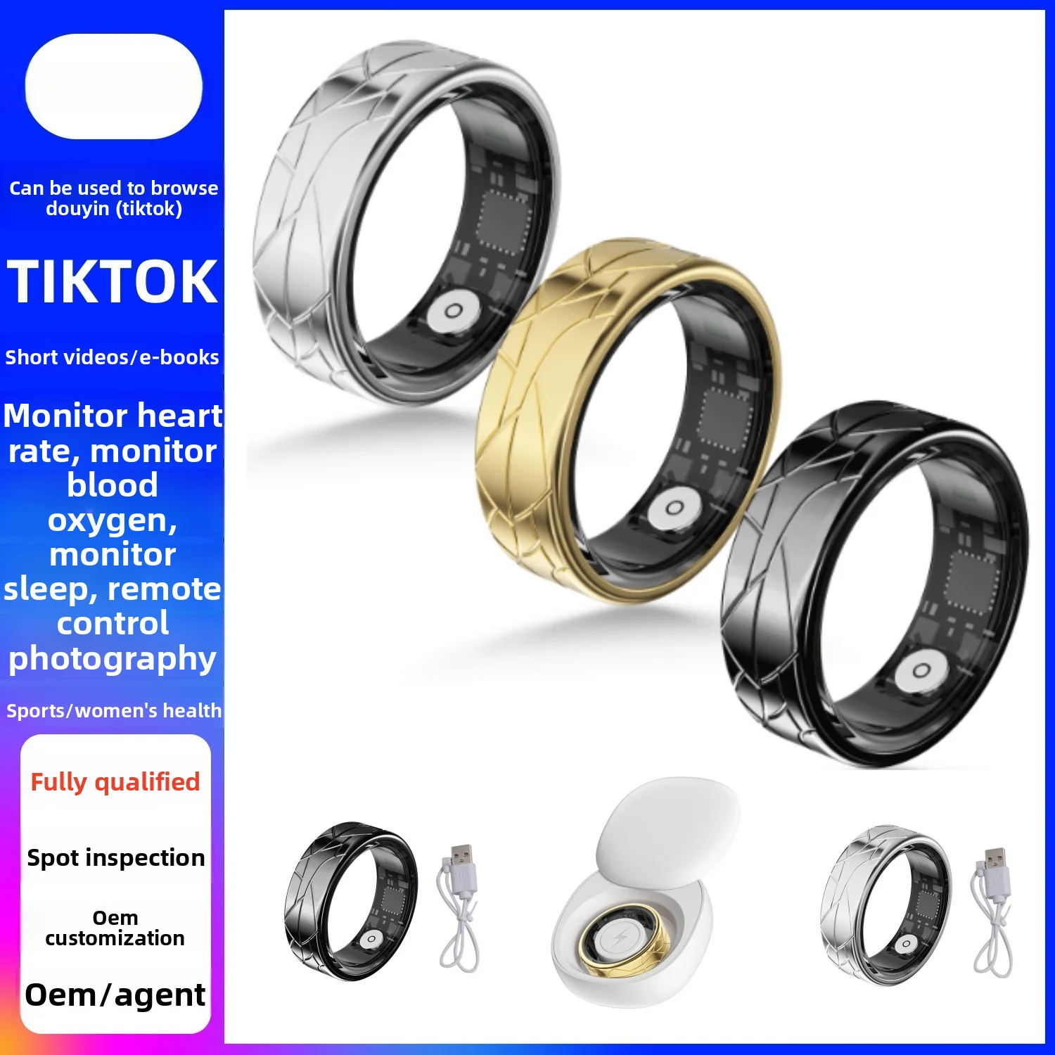 Brush Douyin TikTok e-book monitor heart rate blood oxygen sleep photo sports women's health smart ring