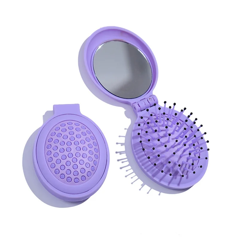 1 Pcs New Girls Portable Mini Folding Comb Airbag Massage Round Travel Hair Brush with Mirror Cute Oval Shape Party Gift