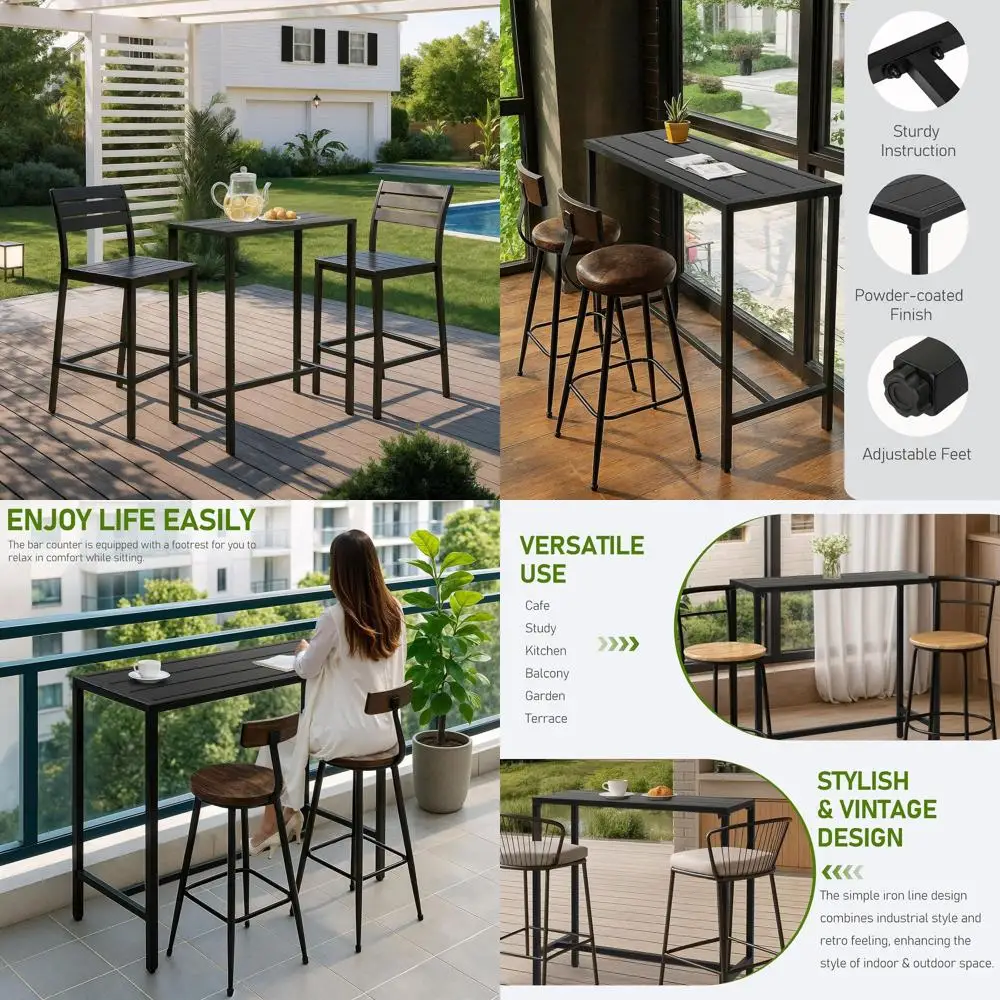 

Высокий водонепроницаемый уличный барный стол (37 дюймов) для патио, паба, джакузи, балкона, черный