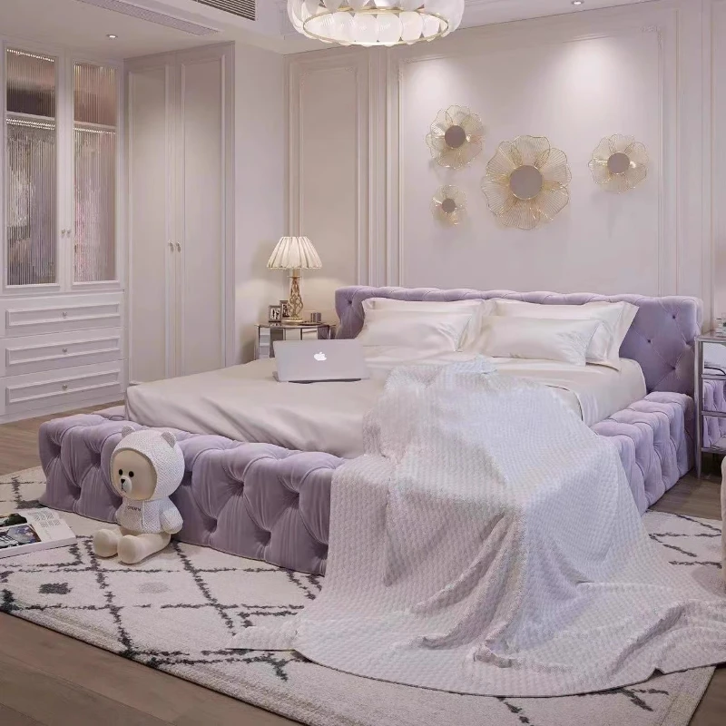 

Aesthetic Frame Bed Upholstered Nordic Bedroom Queen Double Bed Sleeping Princess Muebles Para El Hogar House Accessories