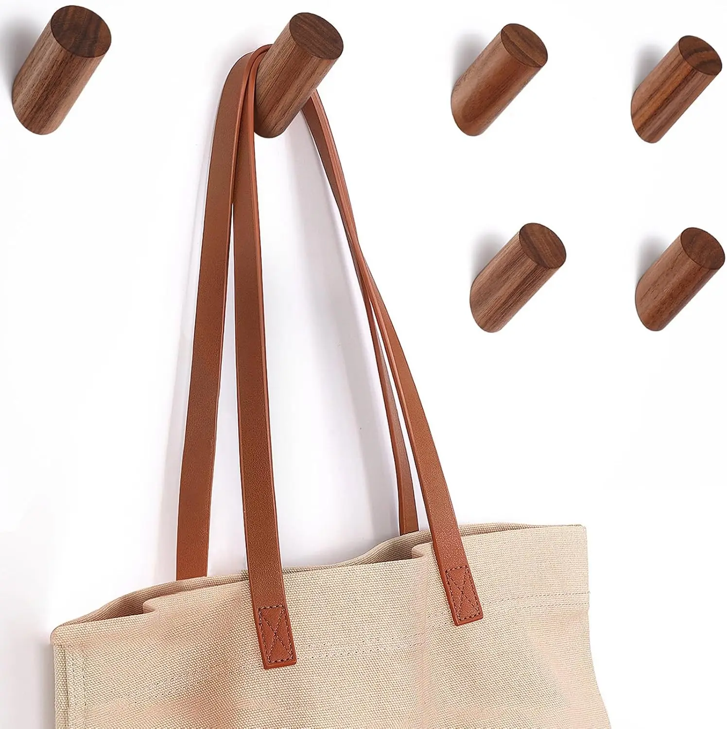 

6 Pack Wood Hooks, Natural Coat Hooks Wall Mounted - Rustic Heavy Duty Wall Hooks for Hanging Towels - Entrance Hat Rack Coat Ha