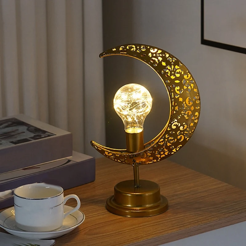 Iron Moon Round Ball Muslim Style Modeling Lamp Decorative Bedroom Holiday Table Atmosphere Lamp