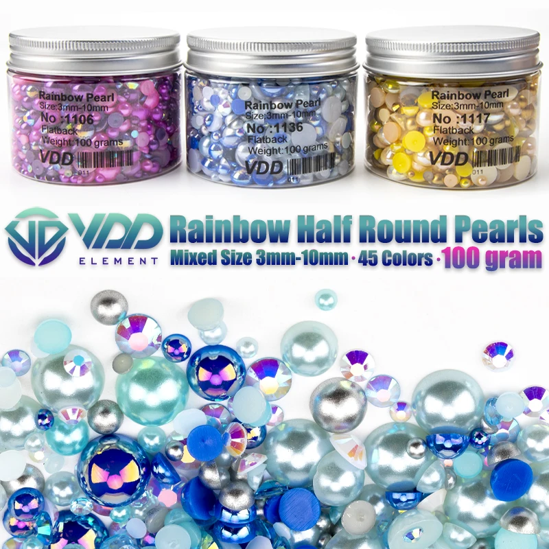 VDD 30/60/100/200g Großhandel Gemischte Größen ABS Halbrunde Perlen Flache Rückseite Perlen Farbige Harz-Strasssteine für Nagelkunst, Basteln und DIY-Dekoration – Detail 1