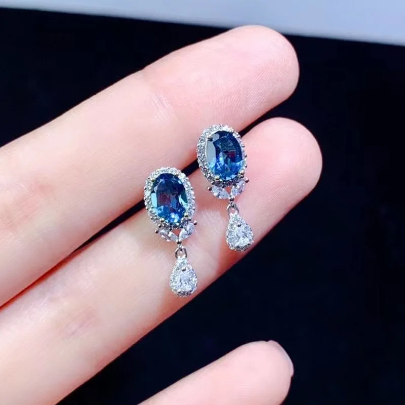 VVS Grade London Blue Topaz Studs Earrings Total 1.4ct Natural Topaz Earrings Solid 925 Silver Topaz Jewelry