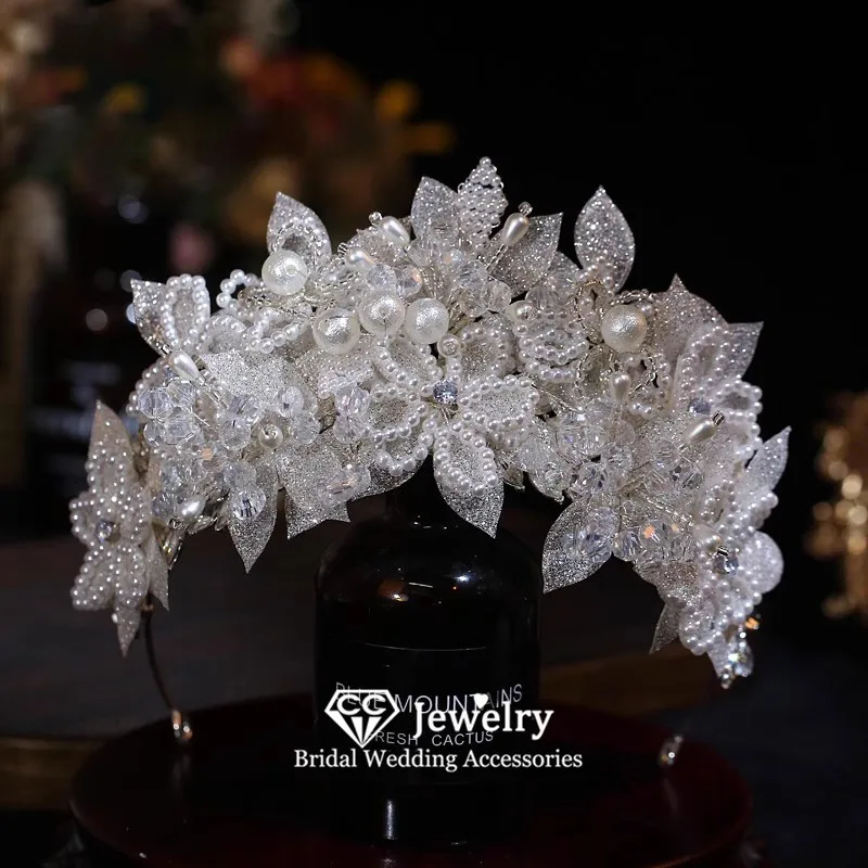 CC Women Crown Wedding Hair Accessories Bridal Headbands Engagement Headpiece Pearl Flower Shape Diadems Party Tiaras AN464